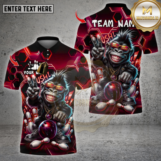 Maxcorners Bowling Hiphop Gorilla Design Multioptions Personalized Name, Team Name Unisex 3D Shirt (4 Colors)