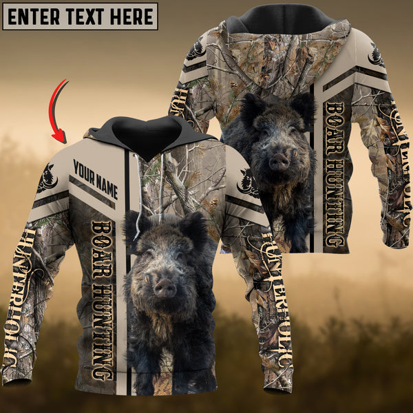 Maxcorners Boar Hunting Grass Brown Camo Leather Pattern Custom Name Shirt 3D All Over Printed Clothes