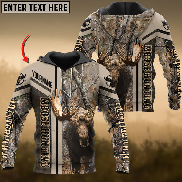 Maxcorners Moose Hunting Grass Brown Camo Leather Pattern Custom Name Shirt 3D All Over Printed Clothes