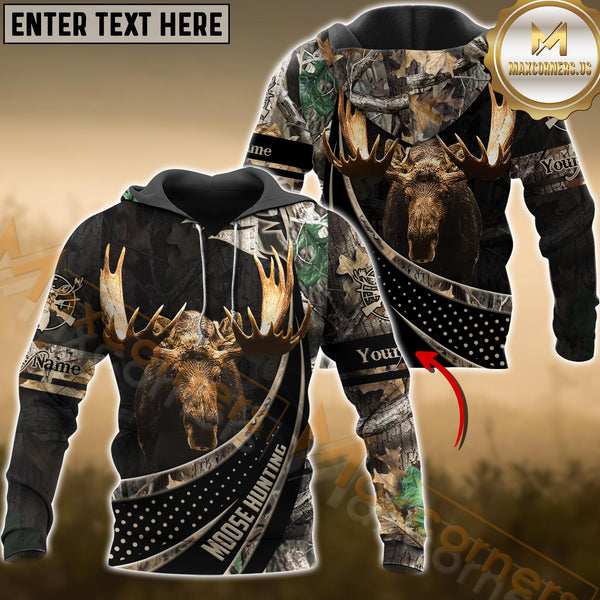 Maxcorners Moose Hunting Brown Camo Dot Pattern Custom Name Shirt 3D All Over Printed Clothes