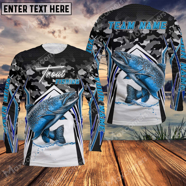 Maxcorner Trout Fishing Pattern Camo Personalized 3D Long Sleeve Shirt