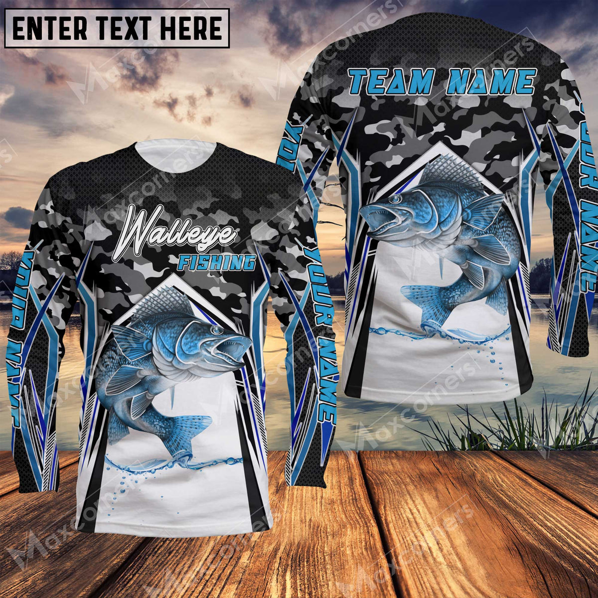 Maxcorner Walleye Fishing Pattern Camo Personalized 3D Long Sleeve Shirt