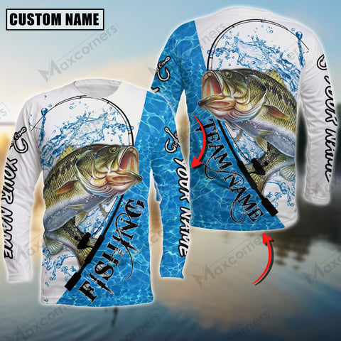 Maxcorner Large Mouth Bass Fishing Pattern Water  Personalized 3D Long Sleeve Shirt