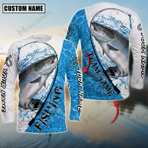 Maxcorner Salmon Fishing Pattern Water  Personalized 3D Long Sleeve Shirt