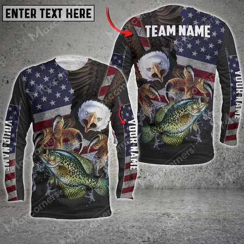 Maxcorner Crappie Fishing Eagle US Flag Personalized 3D Long Sleeve Shirt