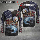 Maxcorner Salmon Fishing Eagle US Flag Personalized 3D Long Sleeve Shirt