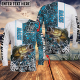 Maxcorner Bass Fishing Blue Camo Pattern Personalized Name And Team Name Long Sleeve Shirt