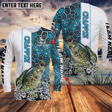 Maxcorner Crappie Fishing Blue Camo Pattern Personalized Name And Team Name Long Sleeve Shirt