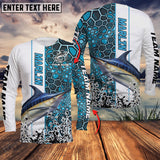 Maxcorner Marlin Fishing Blue Camo Pattern Personalized Name And Team Name Long Sleeve Shirt