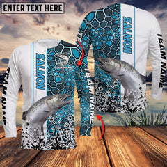 Maxcorner Salmon Fishing Blue Camo Pattern Personalized Name And Team Name Long Sleeve Shirt