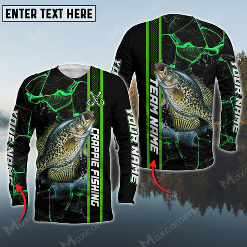 Maxcorner Crappie Fishing Pattern Green Personalized 3D Long Sleeve Shirt