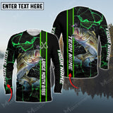 Maxcorner Large Mouth Bass Fishing Pattern Green Personalized 3D Long Sleeve Shirt