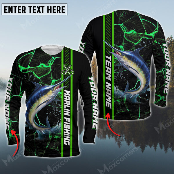 Maxcorner Marlin Fishing Pattern Green Personalized 3D Long Sleeve Shirt