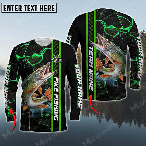 Maxcorner Pike Fishing Pattern Green Personalized 3D Long Sleeve Shirt