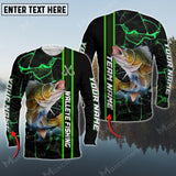 Maxcorner Walleye Fishing Pattern Green Personalized 3D Long Sleeve Shirt