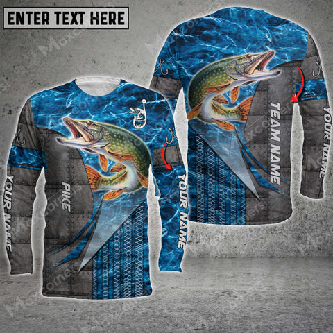 Maxcorner Pike Fishing Metal Pattern Personalized 3D Long Sleeve Shirt