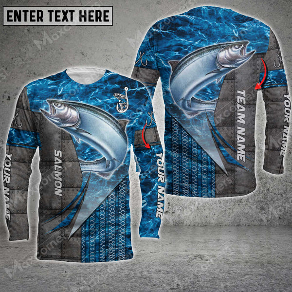 Maxcorner Salmon Fishing Metal Pattern Personalized 3D Long Sleeve Shirt