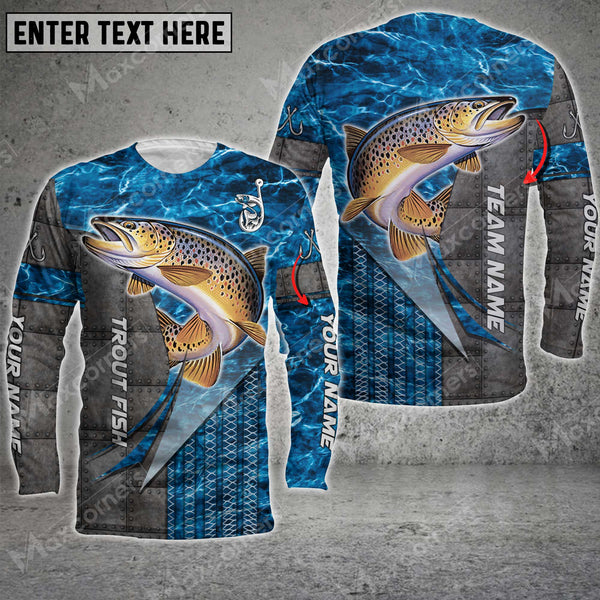 Maxcorner Trout Fishing Metal Pattern Personalized 3D Long Sleeve Shirt