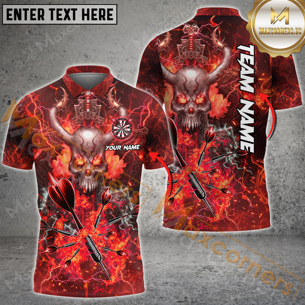 Maxcorners Darts Skull Warrior Pattern Fire Flame Color Options Personalized Name, Team Name  3D Shirt (4 colors)