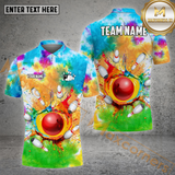 Maxcorners Rainbow Bowling Jersey Customized Name, Team Name 3D Shirt Unisex