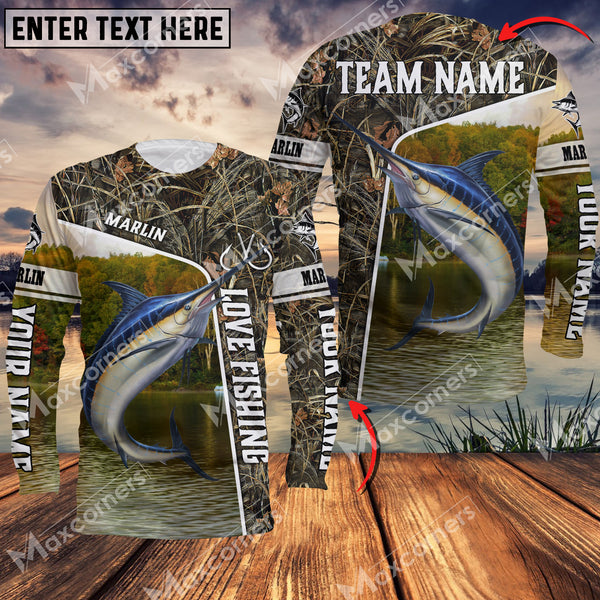 Maxcorner Marlin Fishing Crack Camo Personalized 3D Long Sleeve Shirt