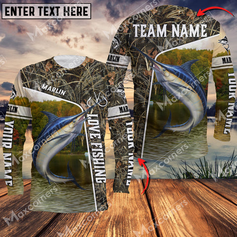 Maxcorner Marlin Fishing Crack Camo Personalized 3D Long Sleeve Shirt