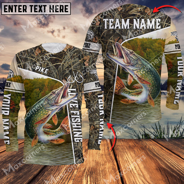 Maxcorner Pike Fishing Crack Camo Personalized 3D Long Sleeve Shirt