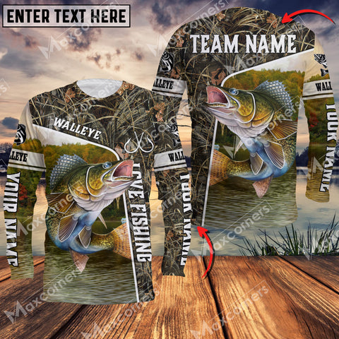 Maxcorner Walleye Fishing Crack Camo Personalized 3D Long Sleeve Shirt