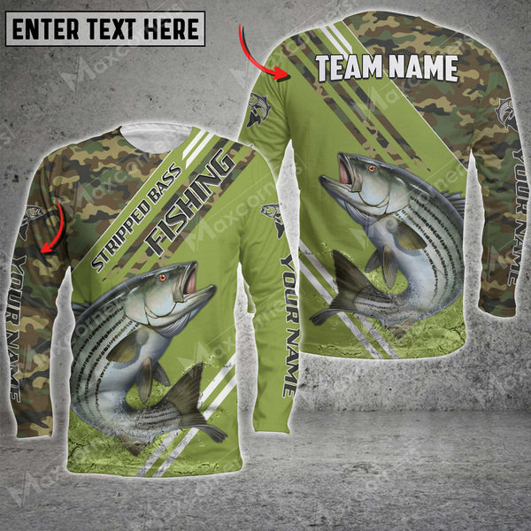 Maxcorner Stripped Bass Fishing Green Camo Personalized 3D Long Sleeve Shirt