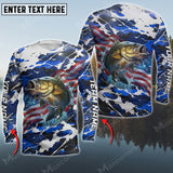 Maxcorner Bass Fishing Flag US Pattern Personalized 3D Long Sleeve Shirt