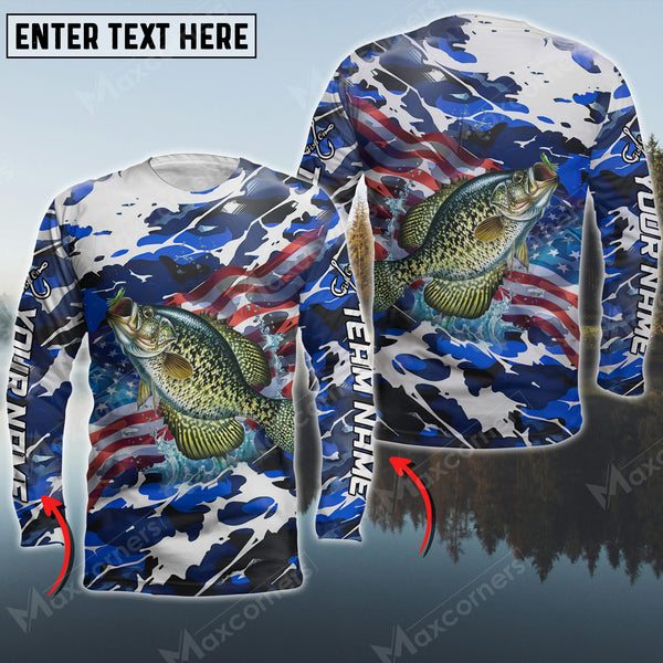 Maxcorner Walleye Fishing Flag US Pattern Personalized 3D Long Sleeve Shirt