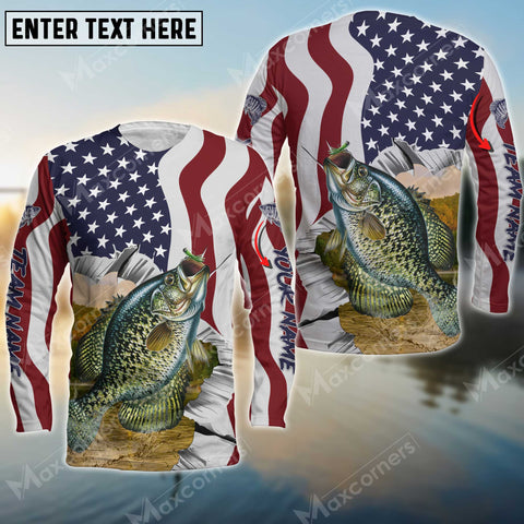 Maxcorner Crappie Fishing Flag US Pattern Personalized 3D Long Sleeve Shirt