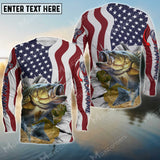 Maxcorner Large Mouth Bass Fishing Flag US Pattern Personalized 3D Long Sleeve Shirt