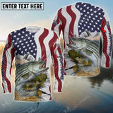 Maxcorner Stripped Bass Fishing Flag US Pattern Personalized 3D Long Sleeve Shirt