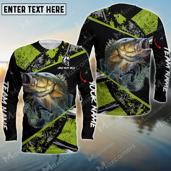 Maxcorner Large Mouth Bass Fishing Green Color Personalized 3D Long Sleeve Shirt