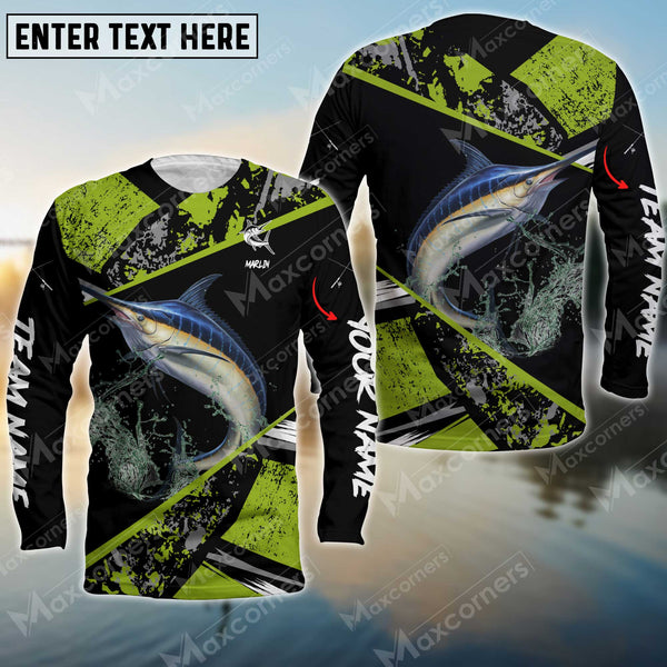 Maxcorner Marlin Fishing Green Color Personalized 3D Long Sleeve Shirt