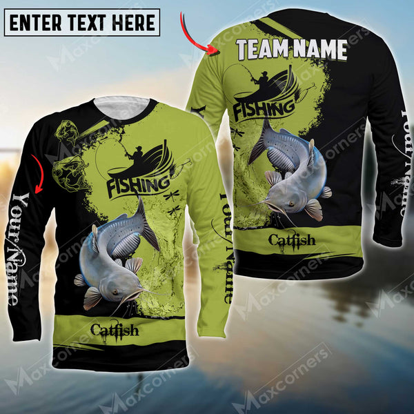 Maxcorner Catfish Fishing Personalized 3D Name, Team Name Long Sleeve Shirt