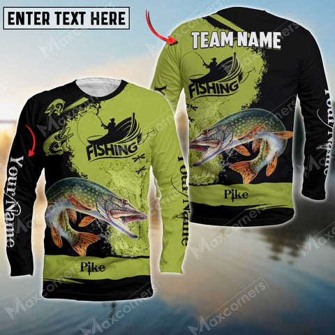 Maxcorner Pike Fishing Personalized 3D Name, Team Name Long Sleeve Shirt