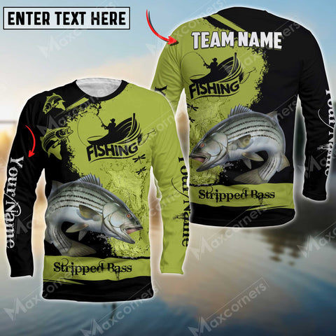 Maxcorner Stripped Bass Fishing Personalized 3D Name, Team Name Long Sleeve Shirt