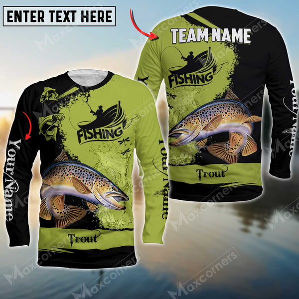 Maxcorner Trout Fishing Personalized 3D Name, Team Name Long Sleeve Shirt