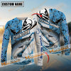 Maxcorners Fishing Blue and White Pro Sport Jersey Pattern Sun Protection Personalized Name Team Name 3D Shirts (6 Fish Species)
