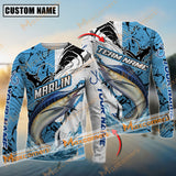 Maxcorners Marlin Fishing Blue and White Pro Sport Jersey Pattern Sun Protection Personalized Name Team Name 3D Shirts