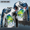 Maxcorners Fishing Blue Flame Sport Jersey Personalized Name, Team Name Long Sleeve Shirt (6 Fish Species)