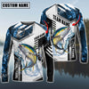 Maxcorners Fishing Blue Flame Sport Jersey Personalized Name, Team Name Long Sleeve Shirt (6 Fish Species)
