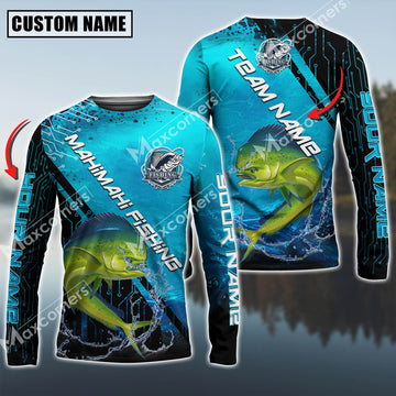 Maxcorners Mahi-Mahi Fishing Technology Pattern Personalized Name, Team Name Long Sleeve Shirt