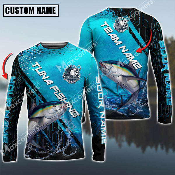 Maxcorners Tuna Fishing Technology Pattern Personalized Name, Team Name Long Sleeve Shirt