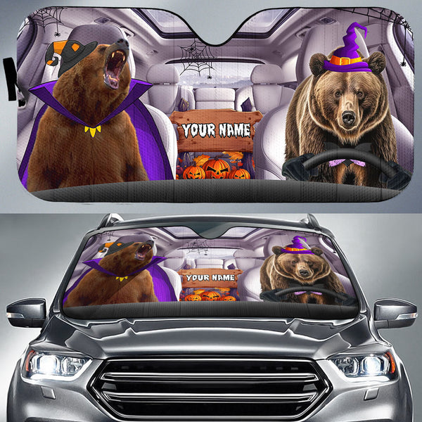 Maxcorners Bear Halloween Custom Name All Over Printed 3D Car Sun Shade