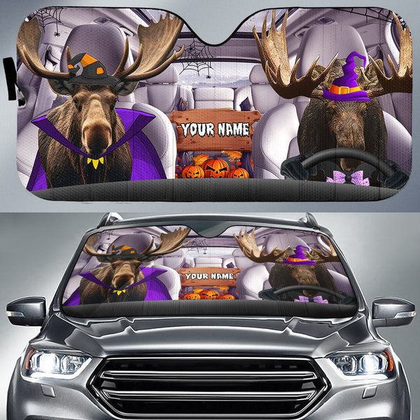 Maxcorners Moose Halloween Custom Name All Over Printed 3D Car Sun Shade