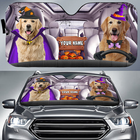 Maxcorners Retriever Dog Halloween Custom Name All Over Printed 3D Car Sun Shade