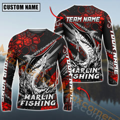 Maxcorners Marlin Fishing Red Hexagon Pattern Pro Sport Jersey Personalized Name And Team Name Fishing Long Sleeve Shirt